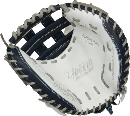 33 Inch Rawlings Liberty Advanced Color Series RLACM33FPN Women's White/Navy Fastpitch Softball Catcher Mitt 2 33 Inch Rawlings Liberty Advanced Color Series RLACM33FPN Women's White/Navy Fastpitch Softball Catcher Mitt - Image 2